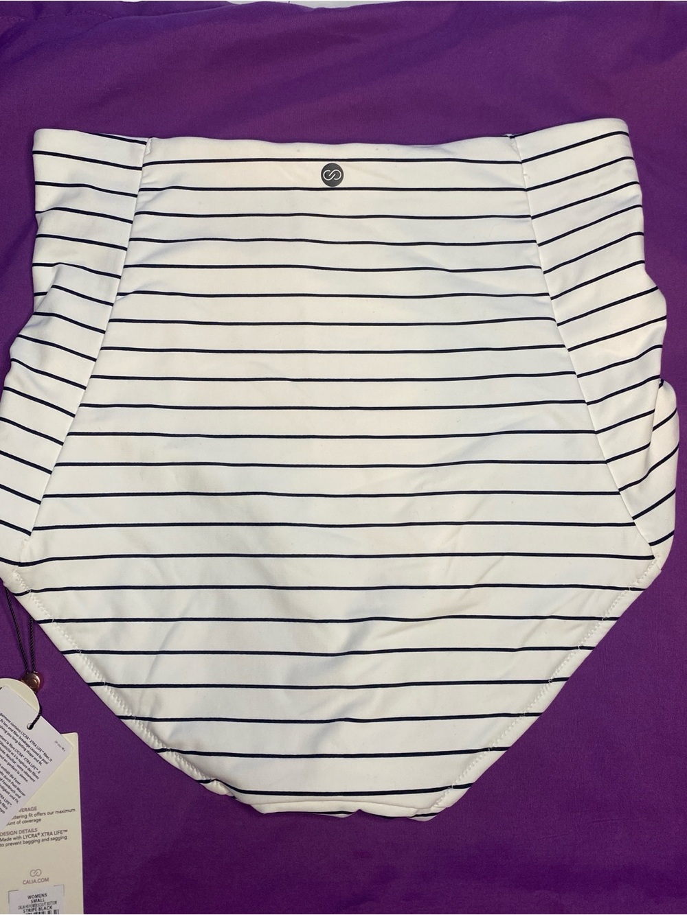 Alia White Bikini Bottom with Navy Stripes